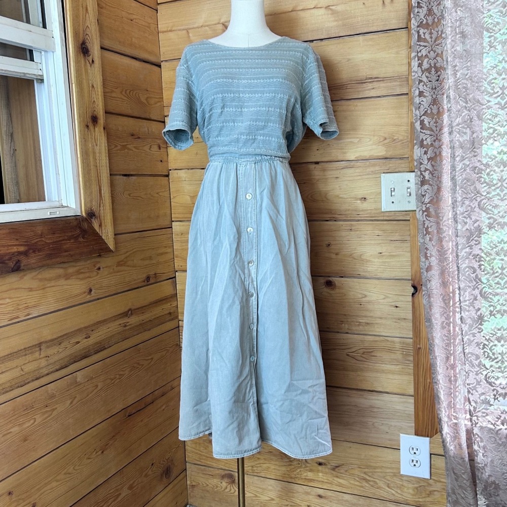 Vintage Midi Dress Women Small Sage Green Prairie Mixed Media Piccalino Petites